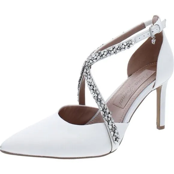 Naturalizer Womens Sevgi White Satin Almond Toe Slingback Heels Shoes New