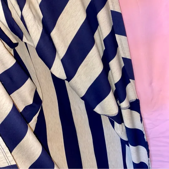 Nautical Navy Blue Flowy Maxi Dress Cream Tan Stripe Spring Summer J. Mode Small