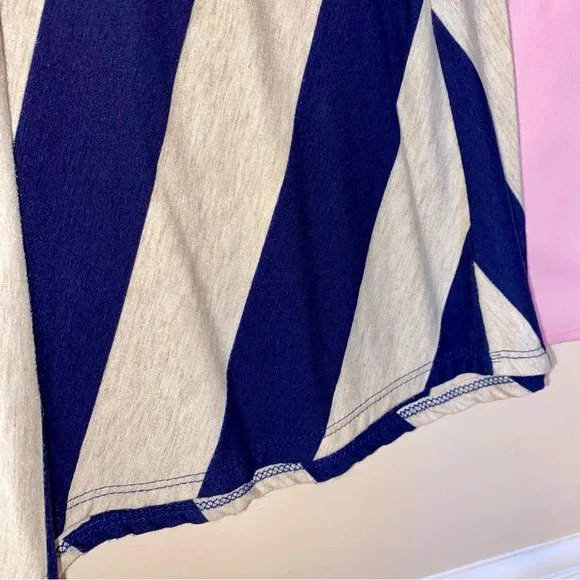 Nautical Navy Blue Flowy Maxi Dress Cream Tan Stripe Spring Summer J. Mode Small