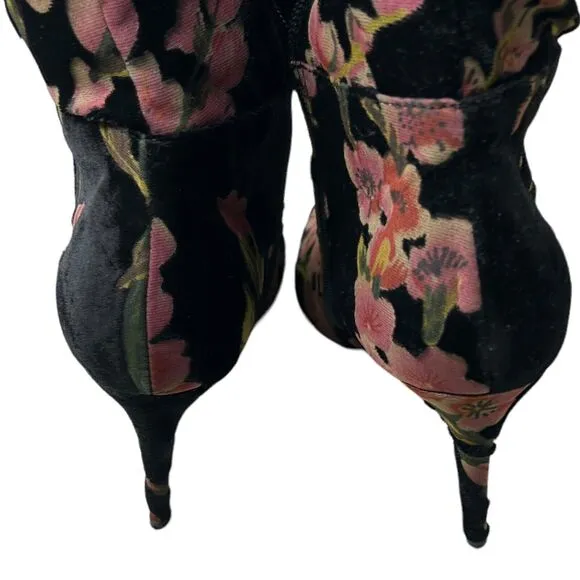 NEIMAN MARCUS Duchess Velvet Floral Thigh High Boots Over the Knee 9