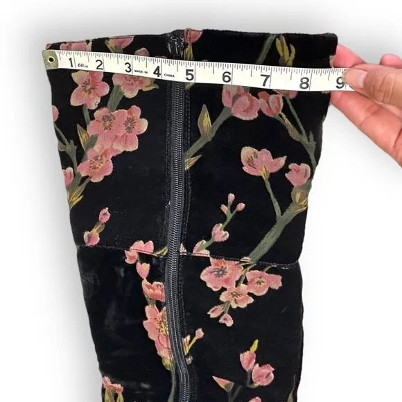 NEIMAN MARCUS Duchess Velvet Floral Thigh High Boots Over the Knee 9