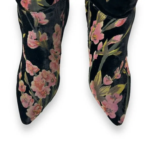 NEIMAN MARCUS Duchess Velvet Floral Thigh High Boots Over the Knee 9