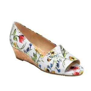New! Aerosoles Textured Floral Print Cork Wedge Heel Comfort Slide On Shoes