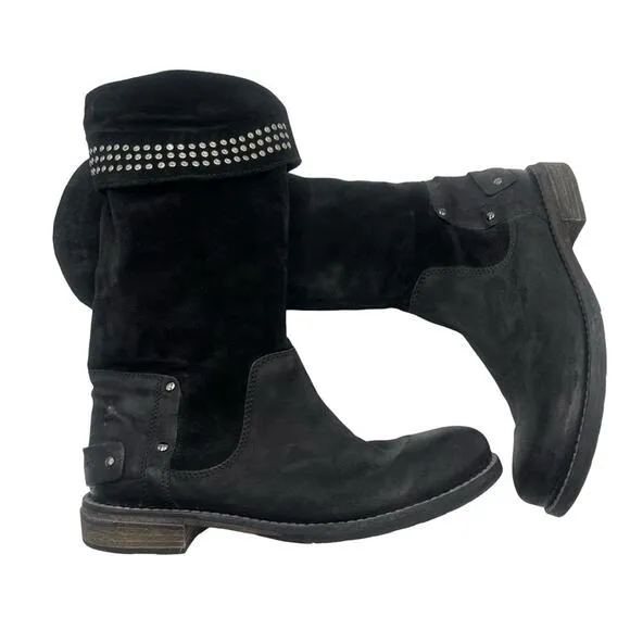 NEW AGE - OXS - Italian black leather/suede women's boots Studded - size 9 EU40