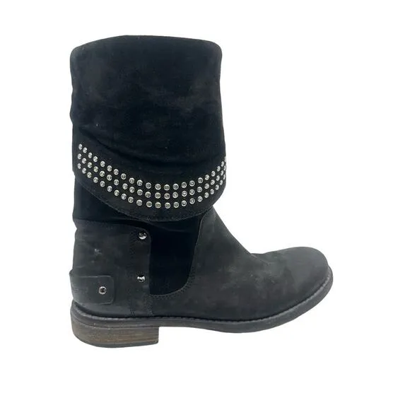 NEW AGE - OXS - Italian black leather/suede women's boots Studded - size 9 EU40