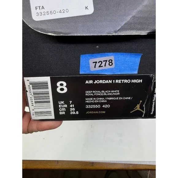 NEW Air Jordan 1 Retro High Basketball Shoes 332550-420 Deep Royal Mens Size 8