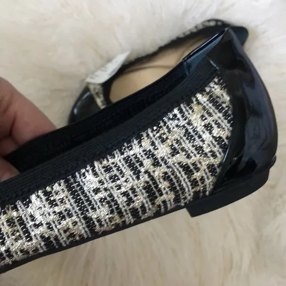 NEW Alfani Womens Ballet Flats Patent Leather Gold/Silver/ Black Weave Slip-On