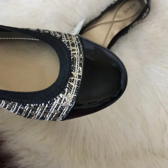 NEW Alfani Womens Ballet Flats Patent Leather Gold/Silver/ Black Weave Slip-On