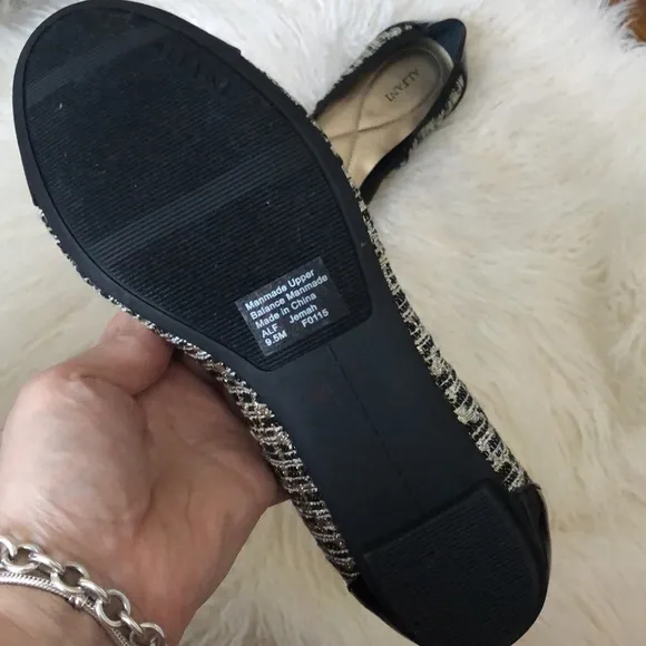NEW Alfani Womens Ballet Flats Patent Leather Gold/Silver/ Black Weave Slip-On