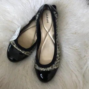NEW Alfani Womens Ballet Flats Patent Leather Gold/Silver/ Black Weave Slip-On
