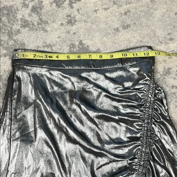 New All Saints Carla Metallic Skirt Silver Ruched Slit Midi Holiday Party Sz 0