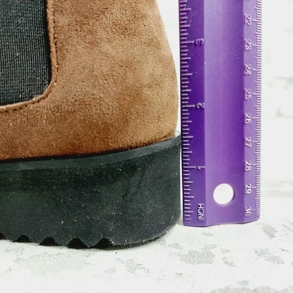 New Amalfi By Rangoni Brown Suede Pull On Chunky Sole Chelsea Boots W685