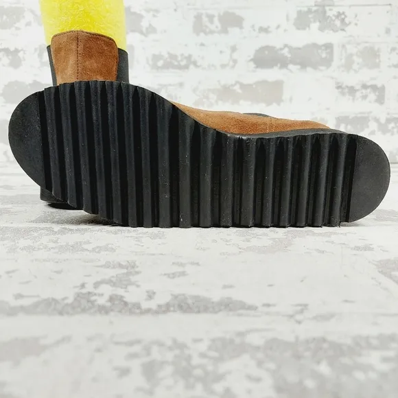 New Amalfi By Rangoni Brown Suede Pull On Chunky Sole Chelsea Boots W685