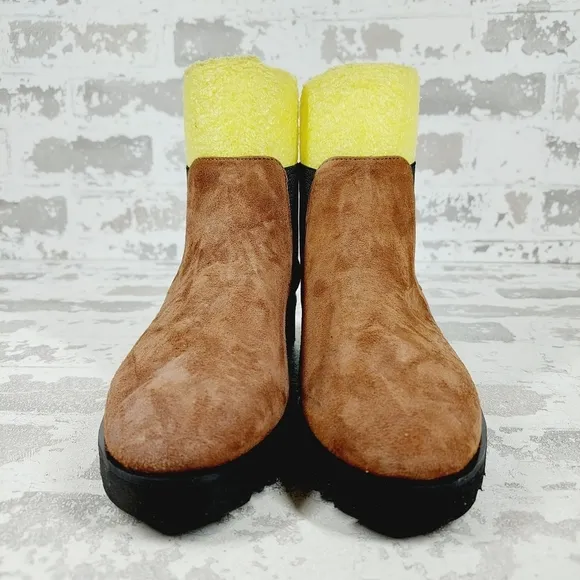 New Amalfi By Rangoni Brown Suede Pull On Chunky Sole Chelsea Boots W685