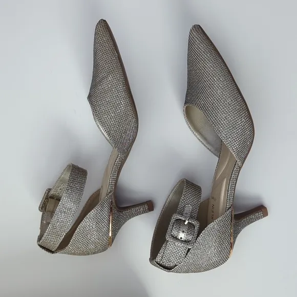 New Anne Klein Womens Metallic Textured Platinum Point Toe Heels Pumps Shoes 8.5