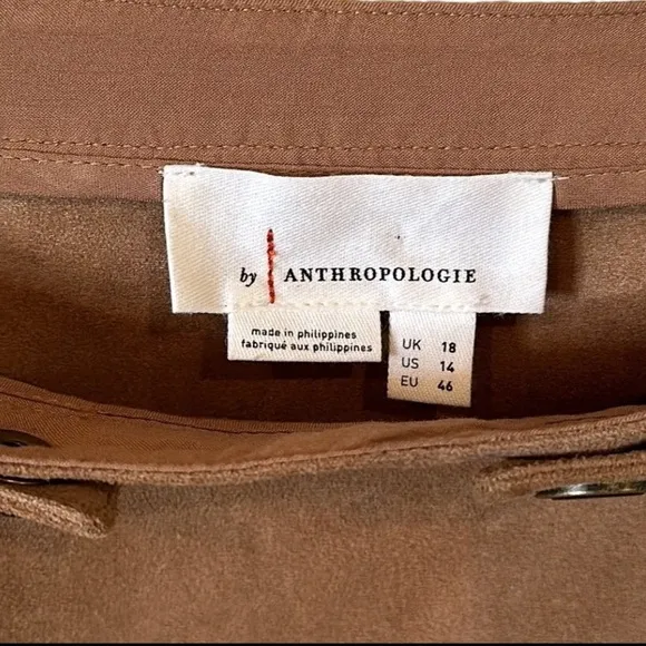 NEW Anthropologie Faux Suede Pinafore  Camel/Cedar hi waist Skirt Sz 14 $148