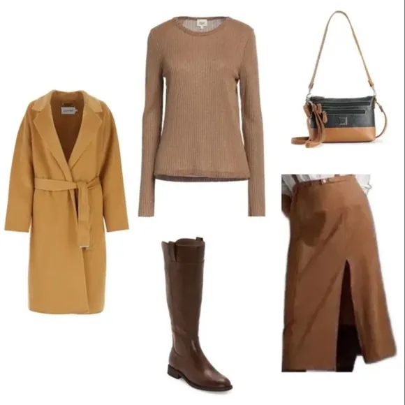 NEW Anthropologie Faux Suede Pinafore  Camel/Cedar hi waist Skirt Sz 14 $148