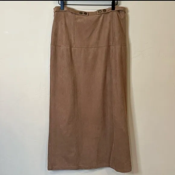 NEW Anthropologie Faux Suede Pinafore  Camel/Cedar hi waist Skirt Sz 14 $148