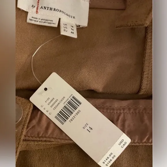 NEW Anthropologie Faux Suede Pinafore  Camel/Cedar hi waist Skirt Sz 14 $148