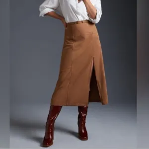 NEW Anthropologie Faux Suede Pinafore  Camel/Cedar hi waist Skirt Sz 14 $148