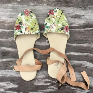 NEW Anthropologie SANDALS leather   canvas flats US 9