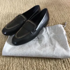 NEW Aquatalia Black Ronda Chain Loafer Flats, Size 7.5