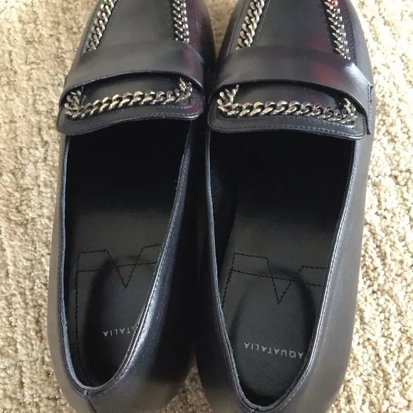 NEW Aquatalia Black Ronda Chain Loafer Flats, Size 7.5