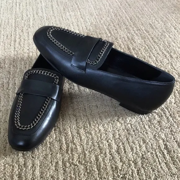 NEW Aquatalia Black Ronda Chain Loafer Flats, Size 7.5