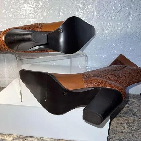 NEW BCBG TOTHEMAX! Brown Leather tooled imprinted boots
