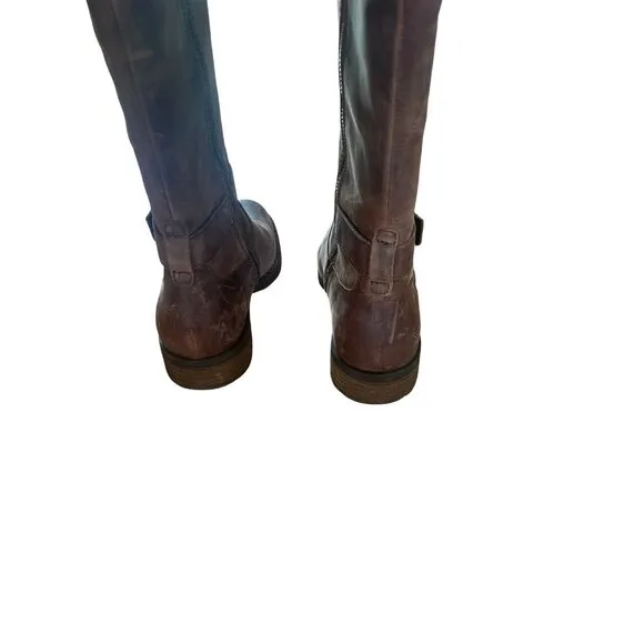 New Born Brown Brayon Western Distressed Knee High Leather Buckle Boots 8.5