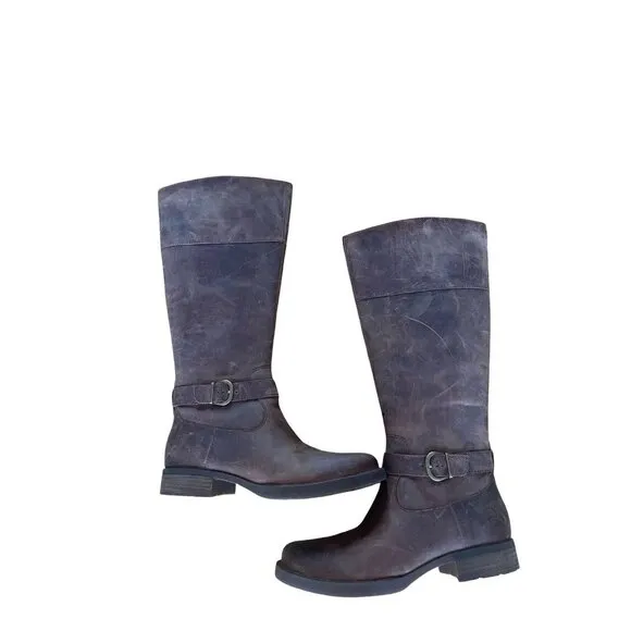New Born Brown Brayon Western Distressed Knee High Leather Buckle Boots 8.5