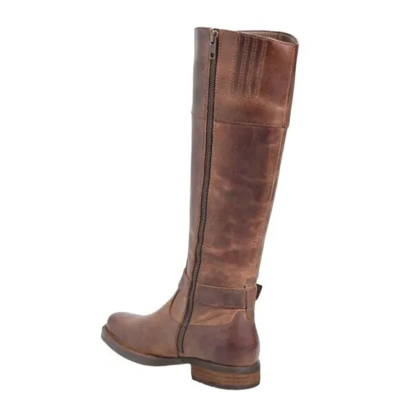 New Born Brown Brayon Western Distressed Knee High Leather Buckle Boots 8.5