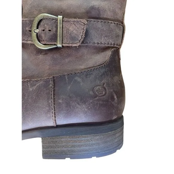 New Born Brown Brayon Western Distressed Knee High Leather Buckle Boots 8.5