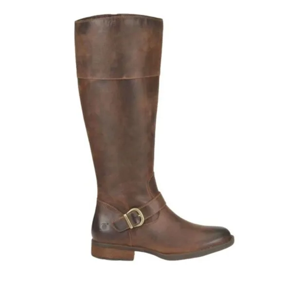 New Born Brown Brayon Western Distressed Knee High Leather Buckle Boots 8.5
