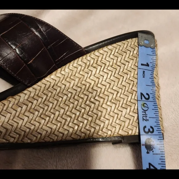 New Brighton &quot;Devon&quot; Espadrille Slip-On Heels Wedges Dark Brown Genuine Leather
