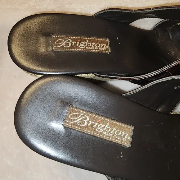 New Brighton &quot;Devon&quot; Espadrille Slip-On Heels Wedges Dark Brown Genuine Leather