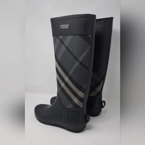 NEW Burberry Women's Rubber Rain Boots Black Super Nova Check 39 EU 9 US