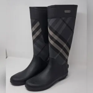 NEW Burberry Women's Rubber Rain Boots Black Super Nova Check 39 EU 9 US