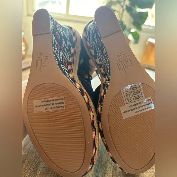 NEW** CAbi Suede Navy Embroidered Lace Up Wedges Heels