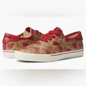 🌸NEW COACH Logo Heart ❤️ Print Leather Lace up Sneakers Sz 8 Without box Womens
