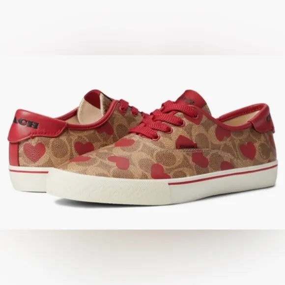 🌸NEW COACH Logo Heart ❤️ Print Leather Lace up Sneakers Sz 8 Without box Womens