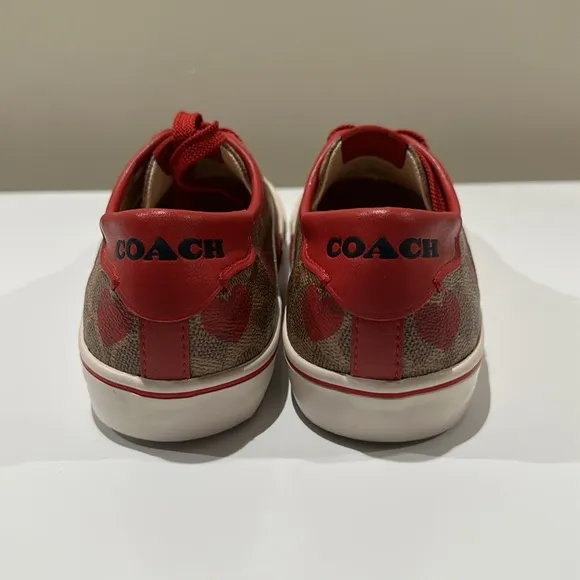 🌸NEW COACH Logo Heart ❤️ Print Leather Lace up Sneakers Sz 8 Without box Womens