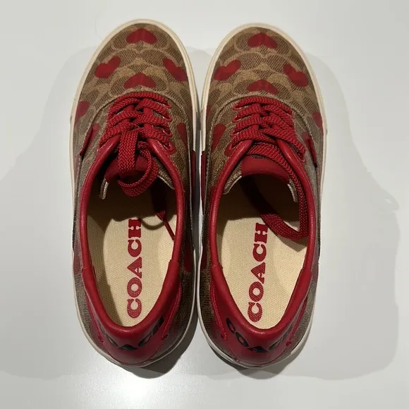🌸NEW COACH Logo Heart ❤️ Print Leather Lace up Sneakers Sz 8 Without box Womens