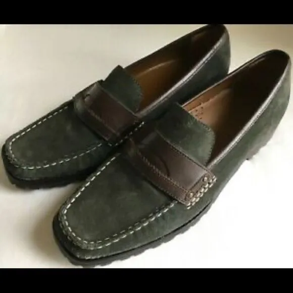 New Cole Haan Suede Penny Loafers Chunky Lug sole Green size 6