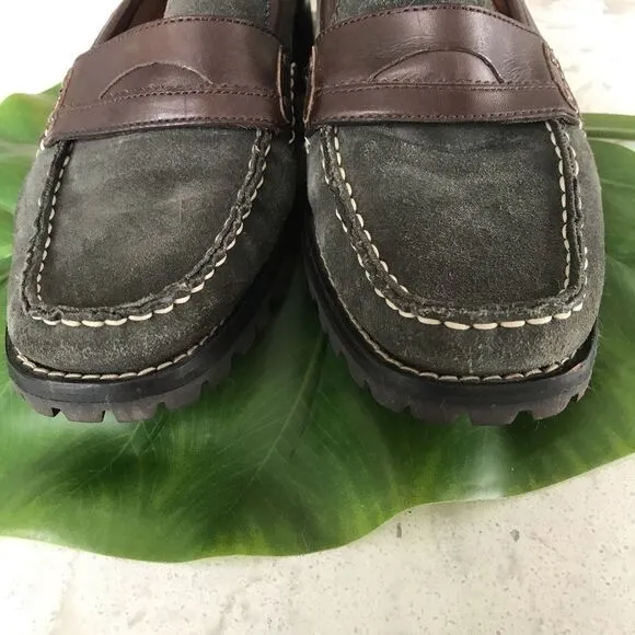 New Cole Haan Suede Penny Loafers Chunky Lug sole Green size 6