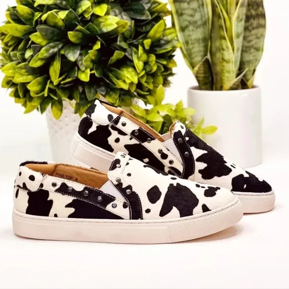 New Corkys Pine Top Leather Cow Print Sneakers