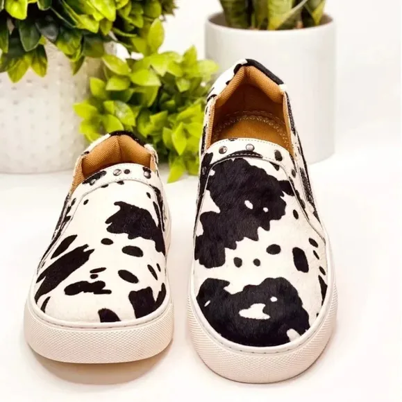 New Corkys Pine Top Leather Cow Print Sneakers