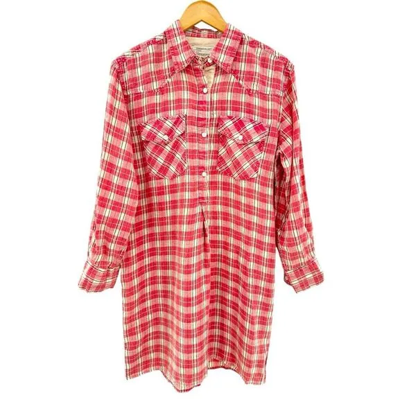 New Current Elliott Linen Cotton Blend Levee Western Plaid Shirt Dress Size 0‎