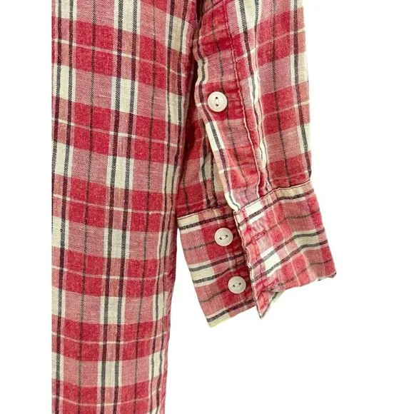 New Current Elliott Linen Cotton Blend Levee Western Plaid Shirt Dress Size 0‎
