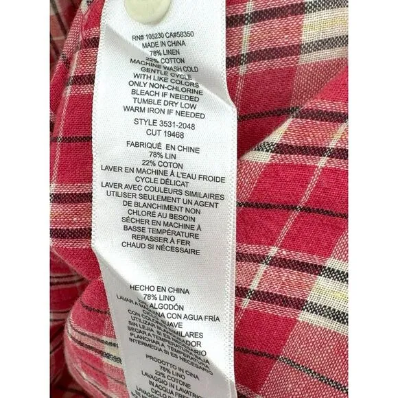 New Current Elliott Linen Cotton Blend Levee Western Plaid Shirt Dress Size 0‎
